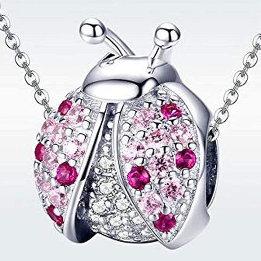 Ladybug Charm CZ 925 Silver Slide Charm